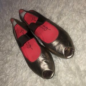 Metallic Open-Toe Pas De Rouge Wedges